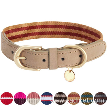 pet collar leather and ribbon stitching pet collar